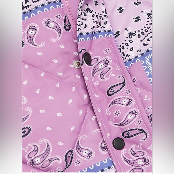 Pistola Callista Purple Pink Quilted Orchid Bandana-Print Puffer Jacket or Vest - Picture 11 of 16